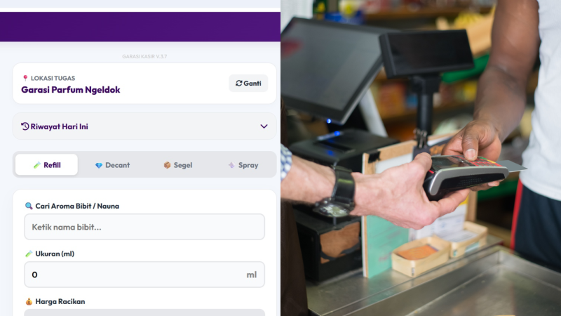 Tampilan antarmuka sistem kasir POS buatan sendiri menggunakan PHP dan MySQL untuk UMKM.
