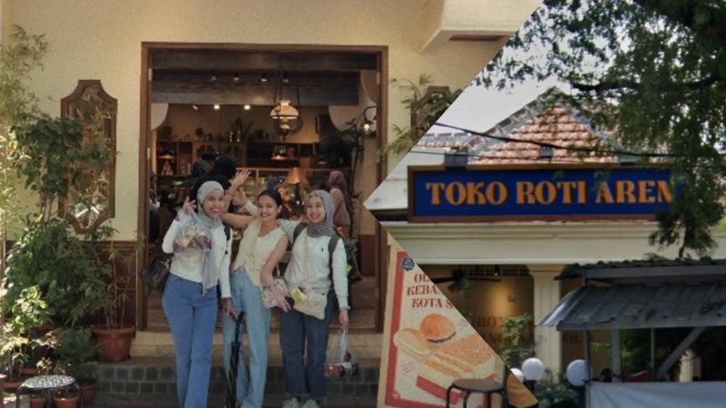 Antrean pengunjung dan suasana vintage yang nyaman di Toko Roti Aren Penumping Solo, sebuah fenomena bisnis kuliner lokal yang sukses.